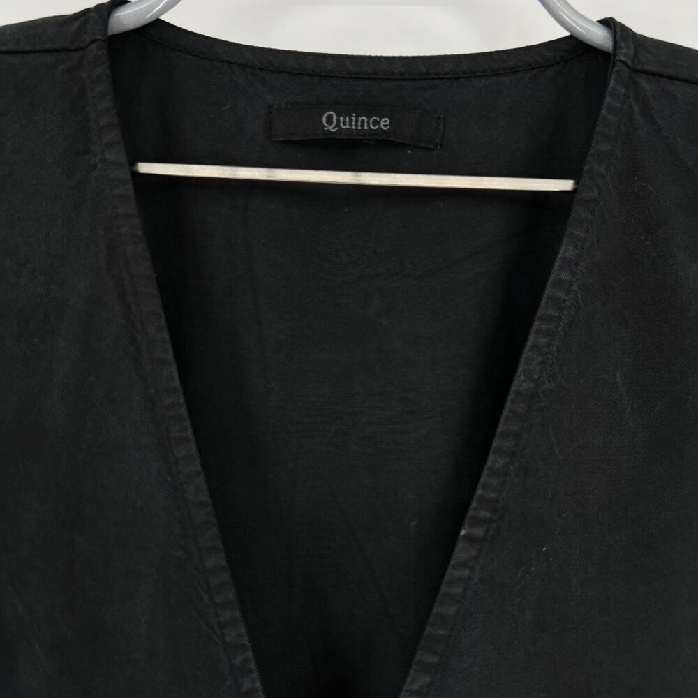 Quince Vintage Wash Tencel Button Front Dress Black sz XS NWT Mini Short Sleeve - Picture 2 of 6
